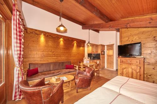 Televisyen dan/atau pusat hiburan di Chalet-Hôtel Neige et Roc, The Originals Relais