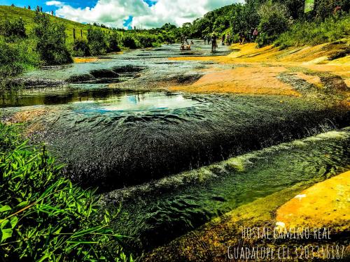 a river with a pool of water in the middle at Casa Hotel Camino Real in Guadalupe