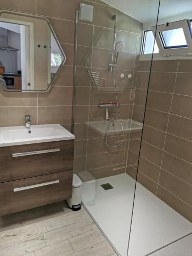 a bathroom with a shower and a sink at Askatasuna in Itxassou