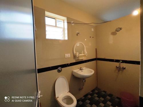 a bathroom with a toilet and a sink at Godwill Kimo Guest house Seraulim in Madgaon