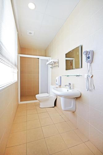 a bathroom with a toilet and a sink at Fun Trip - Little Castle & Oscar B&B in Taitung City