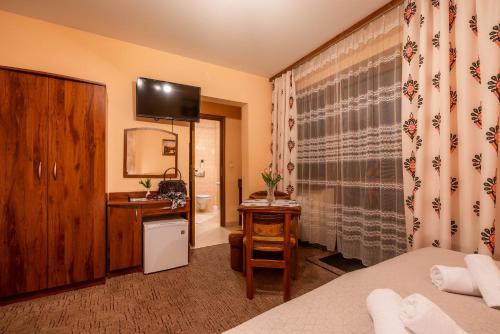 a bedroom with a bathroom with a sink and a toilet at Willa u Zwijaczy in Zakopane