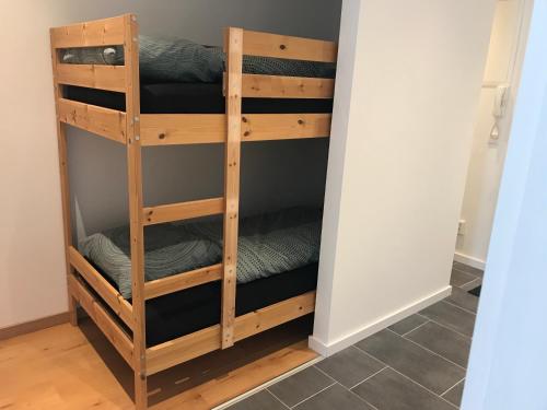 a wooden bunk bed in a corner of a room at Appartement Familie Willems Winterberg Am Waltenberg in Winterberg