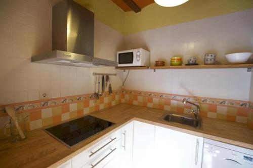 a kitchen with a sink and a microwave at Cal Peretes - Apartamento de montaña en el Cadí in Arsèguel