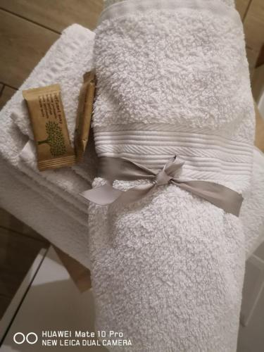 a white towel with a book and a ribbon on it at Hercules House - Il riposo degli Eroi in Ercolano