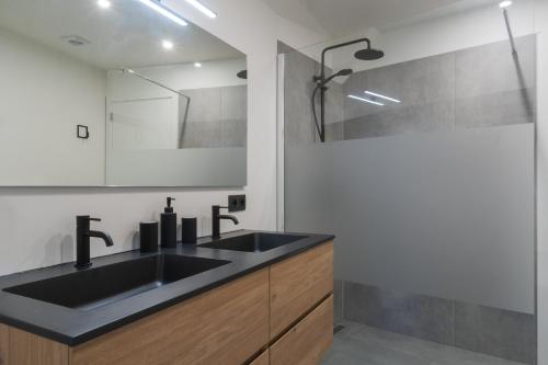 a bathroom with a sink and a mirror at ANHOVE in Maarkedal