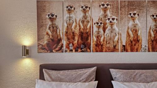 a group of meerkats hanging on a wall at Suit' & Frühstück Zum Latschen - Adults Only in Mauth