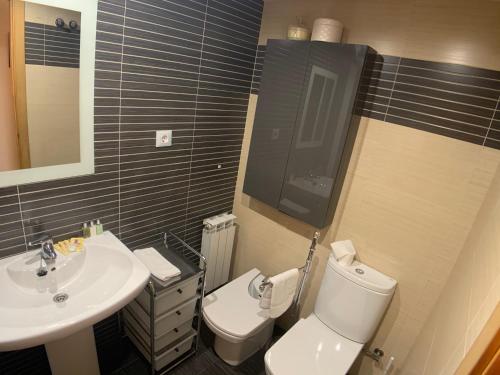 a bathroom with a white toilet and a sink at VUT SEGEDA Valle del Manubles in Calatayud