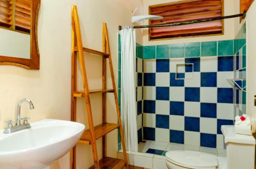 a bathroom with a sink and a toilet and a shower at Tico Adventure Lodge in Sámara