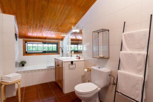 ein Badezimmer mit Toilette und Waschbecken in der Unterkunft VILLA GUIMIL - GALICIA PLAYA in Villarmayor