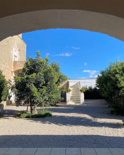 a stone building with a tree in a courtyard at Galeta Masseria in Nardò