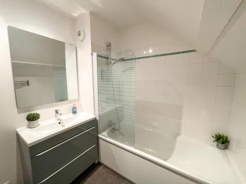 une salle de bain avec une douche, un lavabo et une baignoire dans l'établissement Duplex au pied de la gare - NETFLIX - Hyper-centre, à Amiens