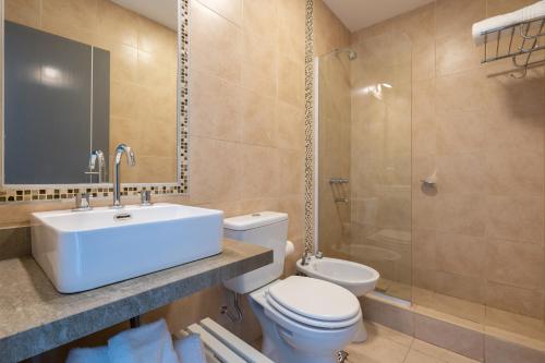 圣洛伦索SIETE LUNAS DE San Lorenzo的带水槽、马桶和淋浴的浴室