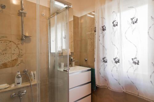 een badkamer met een douche en een wastafel bij Casa vacanze santantioco in SantʼAntìoco