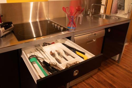 a drawer in a kitchen with a sink at Haus am Römerbad in Bad Kleinkirchheim