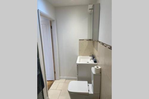 a bathroom with a toilet and a sink at Idyllic Self Contained Annex Flat in Eaton in Cringleford