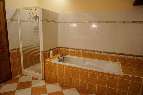 a bathroom with a tub and a shower at Chambres d'hôte en Dordogne in Beauronne