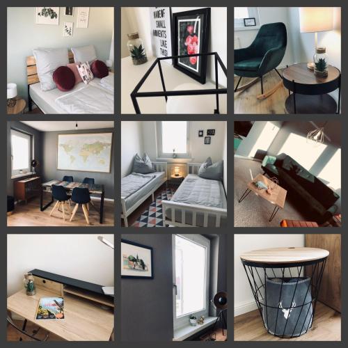 a collage of different pictures of a room at Schwarzburg Appartments in Sondershausen