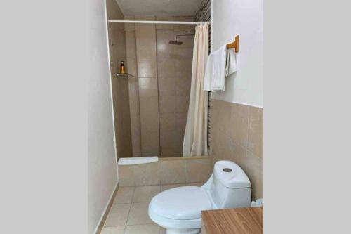 a bathroom with a toilet and a shower at NUEVO Estudio en Playas Vicente Fox. ¡Excelente ubicación! in Boca del Río