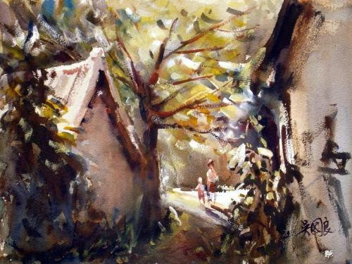 a painting of a street with a tree at Color Rainbow Home in Taimali