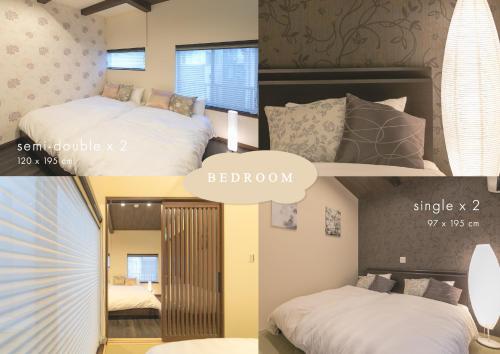 een collage van vier foto's van een slaapkamer bij CASA GRApP Nishikujyo in Osaka