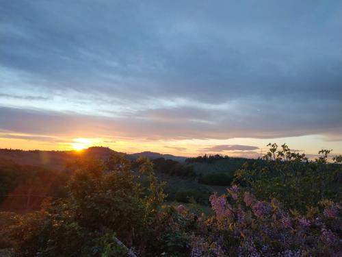 a sunset in the mountains with trees at Poderi in Chianti in Tavarnelle in Val di Pesa
