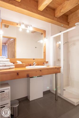 une salle de bain avec un lavabo et une douche dans l'établissement Chambres d'hôtes La Grangelitte, à Doussard