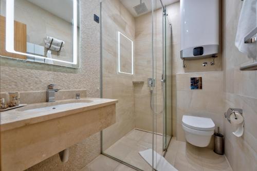 a bathroom with a sink and a toilet and a shower at CentRoom Gold in Zlatibor