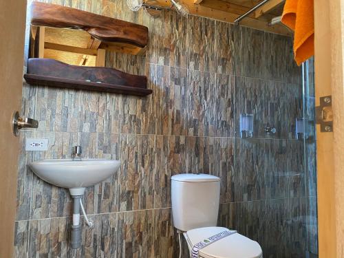 BoyacáにあるHotel GranMount Cabañasのトイレと洗面台付きのバスルーム