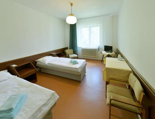 a hotel room with two beds and a couch at Depandance Haná in Lázně Libverda