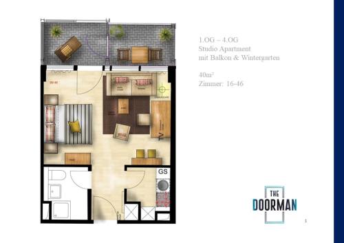 a plan of a floor plan of a house at The Doorman Welle Frankfurt am Main in Frankfurt/Main