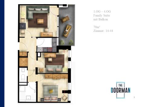 a plan of a floorplan of a house at The Doorman Welle Frankfurt am Main in Frankfurt/Main