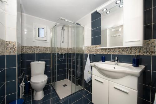 a bathroom with a toilet and a sink and a shower at The Old Mansion in Sinarádes