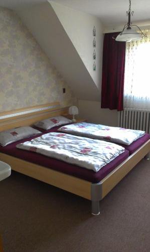 a bedroom with two beds in a attic at Haus Spiegel in Hilders
