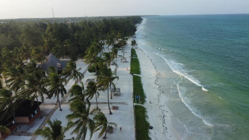 an aerial view of a beach with palm trees at VRclub Paje Palms Beach Resort in Paje