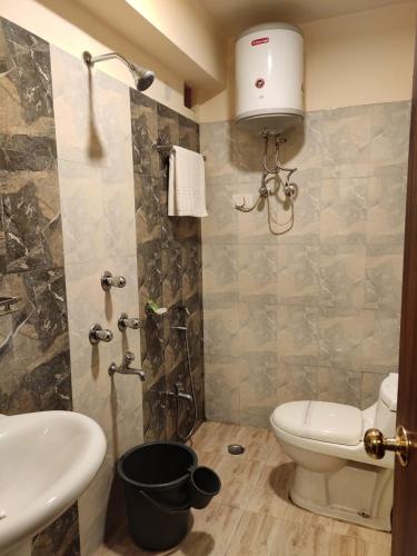 a bathroom with a toilet and a sink at Hotel The Narayani Continental in Gangtok