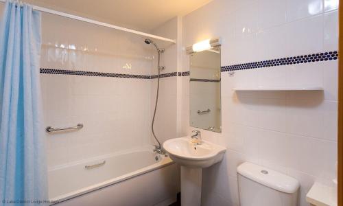 a bathroom with a sink and a toilet and a shower at Keswick Bridge Skiddaw 17 in Keswick