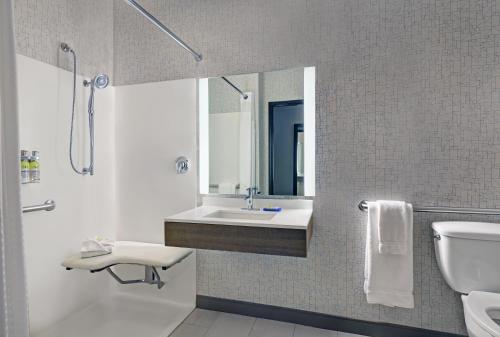 a bathroom with a sink and a toilet and a mirror at Holiday Inn Express Newport by IHG in Newport