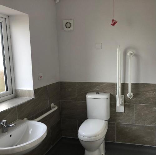 a bathroom with a white toilet and a sink at The Old Kitchen in Burwarton