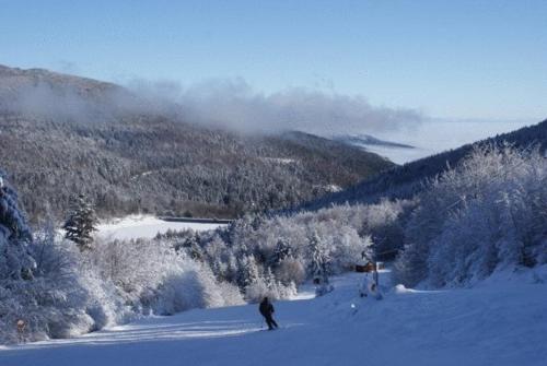 a person is skiing down a snow covered mountain at Hôtel Restaurant Wolf in Markstein 