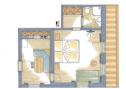 a drawing of a floor plan of a house at Pension Hinterholzer in Scheffau am Wilden Kaiser