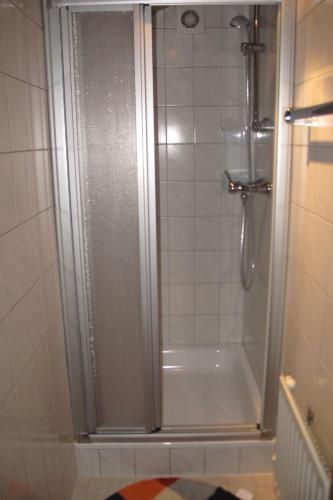 a shower with a glass door in a bathroom at Apartment Schragl by Interhome in Ginzling