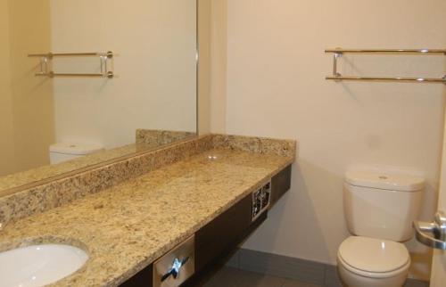 a bathroom with a sink and a toilet at Vacation Lodge in Pigeon Forge