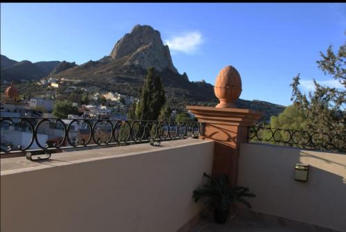 a balcony with a view of a mountain at Hotel San Diego in Bernal