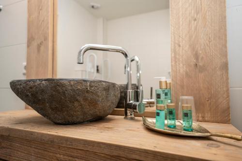 a bathroom counter with a sink and a bowl sink at De Moerbei in De Cocksdorp