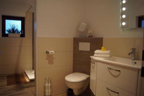 a bathroom with a toilet and a sink at Winterberg Appartement 21056 in Winterberg