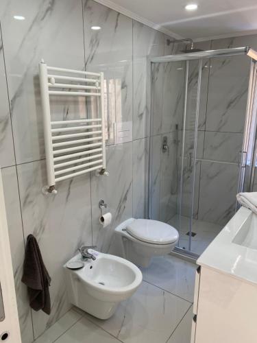 a bathroom with a shower and a toilet and a sink at B&B Aria di Sole in Naples