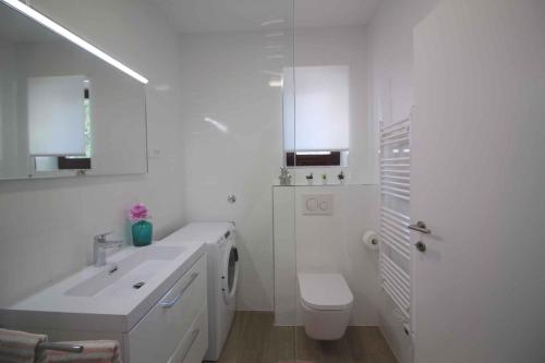 a white bathroom with a sink and a toilet at Apartment in Porec/Istrien 40339 in Poreč