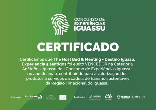 Majutusasutuses The Host Puerto Iguazú olev sertifikaat, autasu, silt või muu dokument