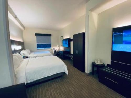 a hotel room with a bed and a flat screen tv at Holiday Inn Express Hotel & Suites- Gadsden by IHG in Gadsden